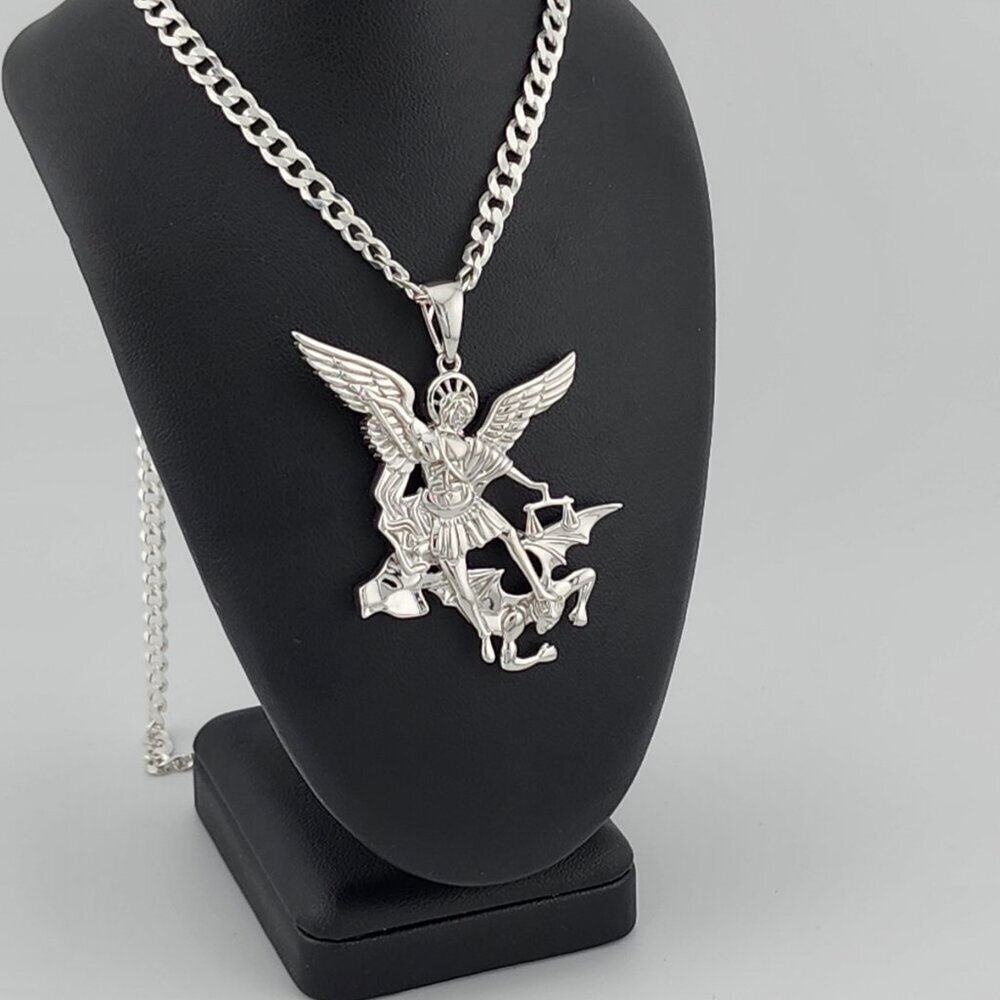 Brand New Sterling Silver 925 Saint Michael Necklace - Picture 11 of 12